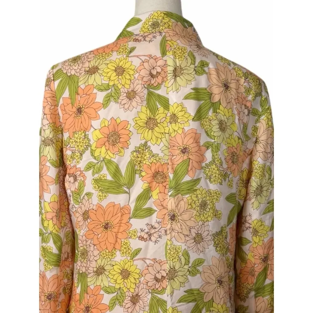 J.Crew Parke Blazer Cupro Blend Retro Zinnia Floral Women’s 10 Orange Green